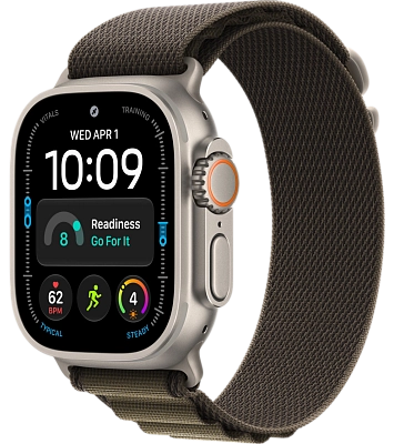 Apple Watch Ultra 4 Natural Titanium Case with Dark Olive Alpine Loop Small