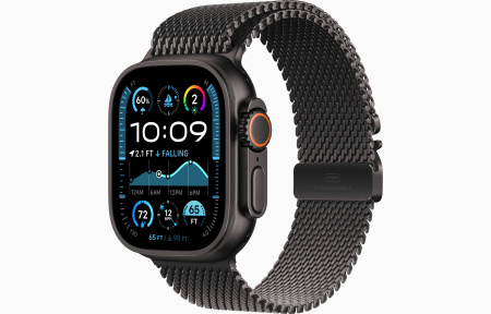 Apple Watch Ultra 2 Black Titanium Case with Black Titanium Milanese Loop Large