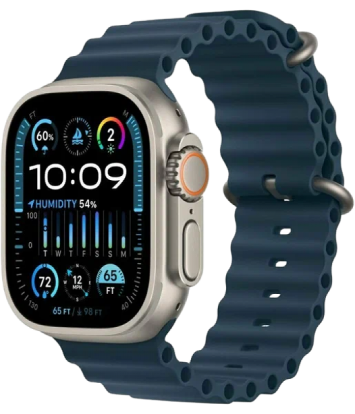 Apple Watch Ultra 2 Black Titanium Case with Navy Ocean Band Apple Watch Ultra 2 Black Titanium Case with Navy Ocean Band
