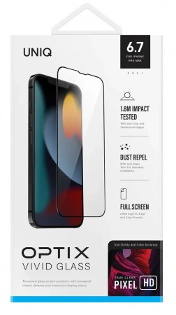 Стекло Uniq для iPhone 13 Pro Max/14 Plus OPTIX Vivid (true colors) Clear/Black