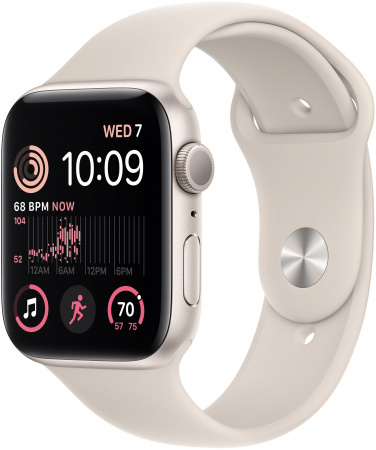 Apple Watch SE (2-nd gen), 40 mm, Корпус из алюминия золотого цвета, спортивный ремешок цвета Сияющая звезда Apple Watch SE (2-nd gen), 40 mm, Корпус из алюминия золотого цвета, спортивный ремешок цвета Сияющая звезда