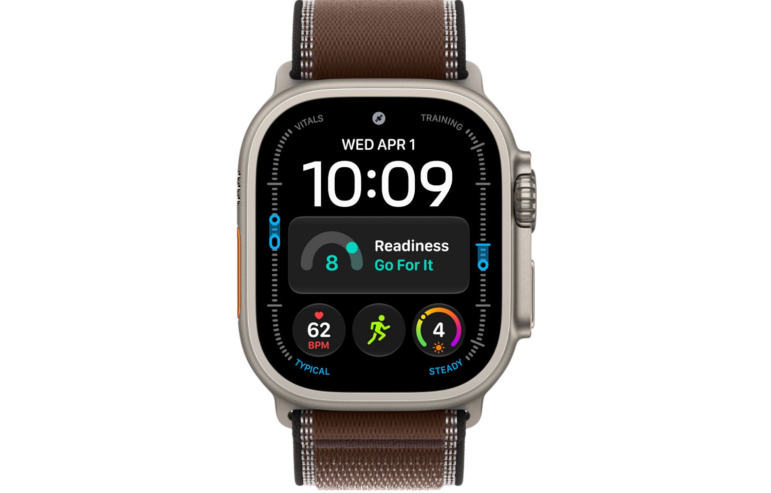 Apple Watch Ultra 4 NaturalTitanium Case with Dark Umber Trail Loop S/M