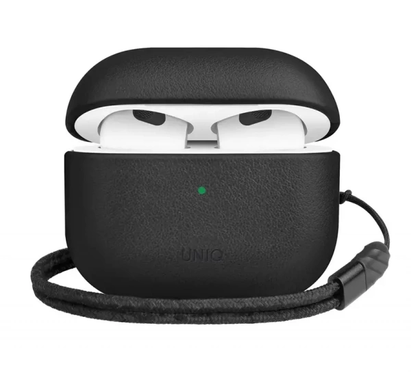 Чехол Uniq для Airpods 3 Terra Genuine Leather With Wrist Strap Black