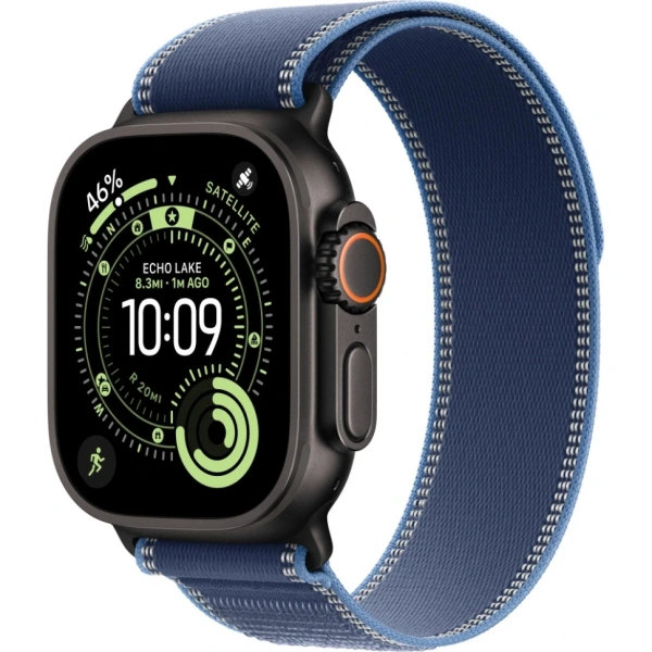 Apple Watch Ultra 3 Black Titanium Case with Blue/Bright Blue Trail Loop M/L