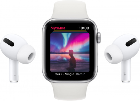 Apple Watch SE (2-nd gen), 44 mm, Корпус из алюминия серебристого цвета, спортивный ремешок белый