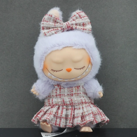 Одежда Labubu платье с бантом розовое в клетку