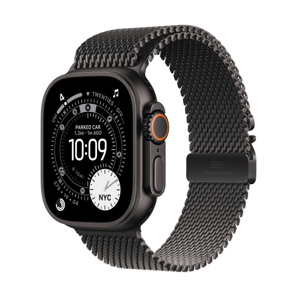 Apple Watch Ultra 3 Black Titanium Case with Black Titanium Milanese Loop Large