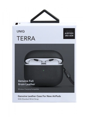 Чехол Uniq для Airpods 3 Terra Genuine Leather With Wrist Strap Black
