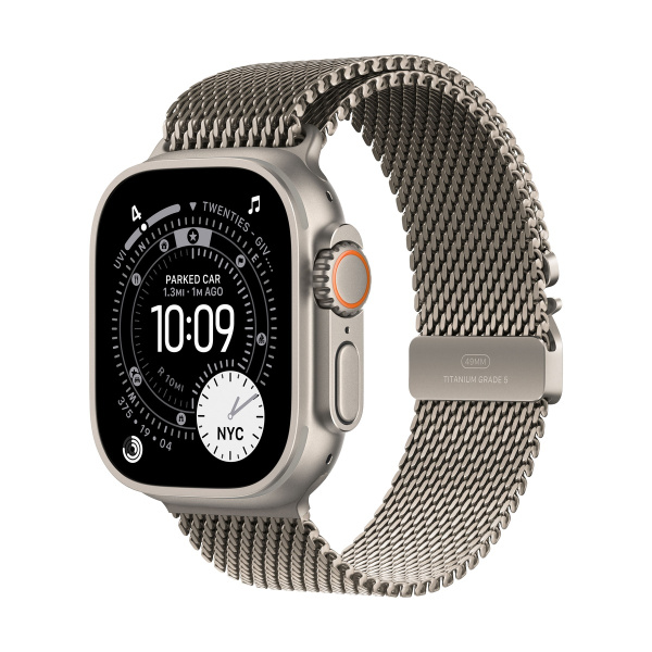 Apple Watch Ultra 3 Natural Titanium Case with Natural Titanium Milanese Loop Large
