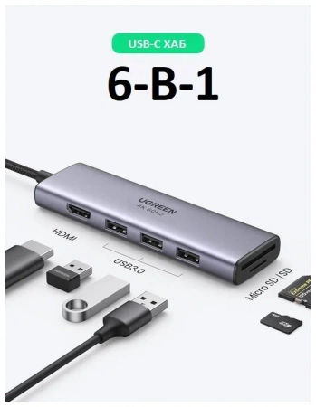 Хаб Ugreen Multifunctional Adapter 6-in-1 Хаб Ugreen Multifunctional Adapter 6-in-1