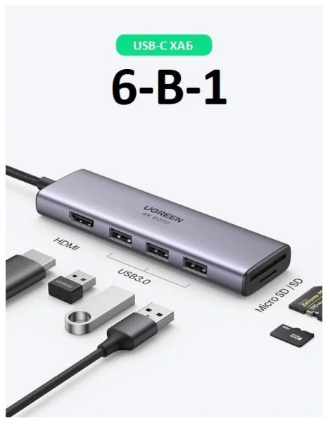 Хаб Ugreen Multifunctional Adapter 6-in-1