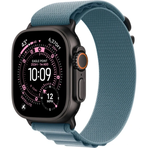 Apple Watch Ultra 3 Black Titanium Case with Light Blue Alpine Loop Medium