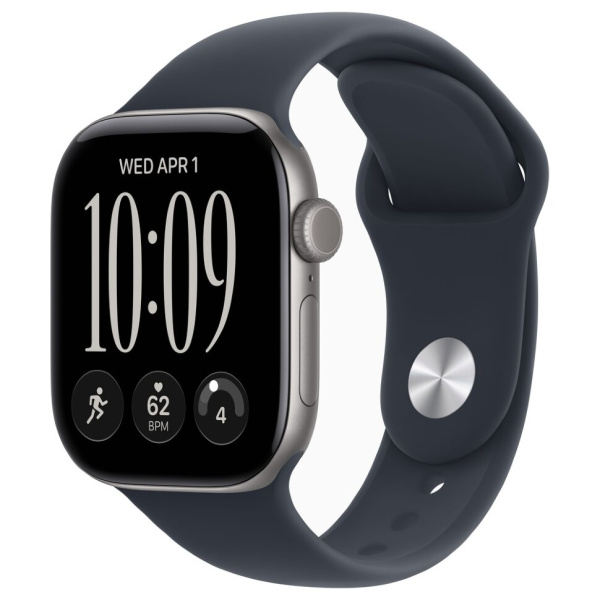 Apple Watch S12, 46 mm, корпус из алюминия серебристого цвета, спортивный ремешок темно-синего цвета