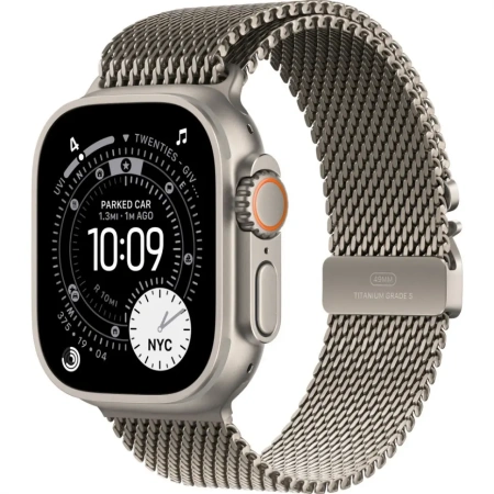 Apple Watch Ultra 3 Natural Titanium Case with Natural Titanium Milanese Loop Small