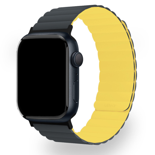 Ремешок магнитный силиконовый uBear Mode для Apple Watch, M/L, чёрный/жёлтый
