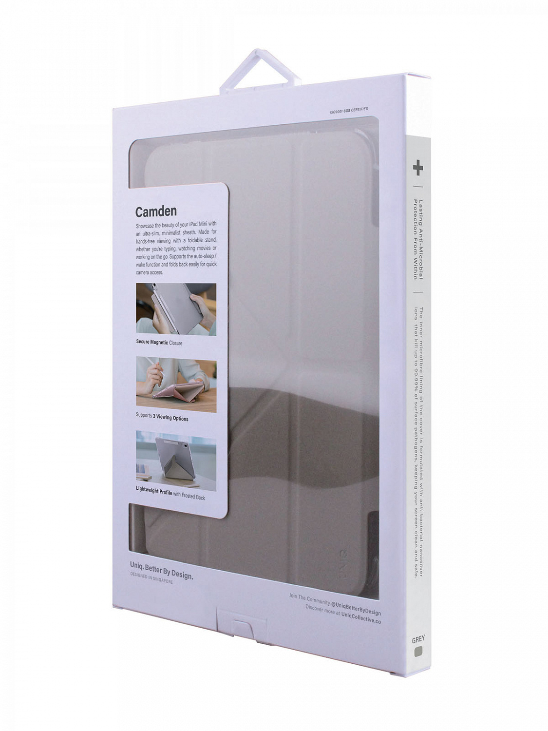 Чехол Uniq для iPad Mini 6 (2021) Camden Anti-microbial Grey Чехол Uniq для iPad Mini 6 (2021) Camden Anti-microbial Grey