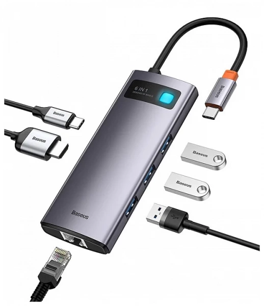 Хаб Baseus Metal Gleam Series 6-in-1 (CAHUB-CW0G)