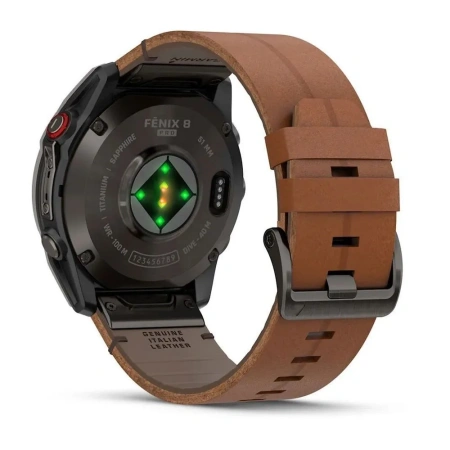 Часы Garmin Fenix 8 Pro - 47 mm AMOLED Sapphire Carbon Gray DLC Titanium / Chestnut Leather Band