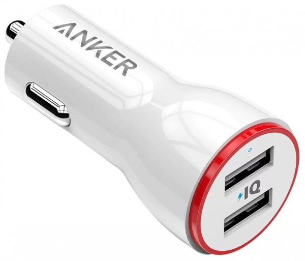 АЗУ Anker 24W 2-Port Car Charger + 90 см. Micro USB Cable (White)Off line Packaging V3