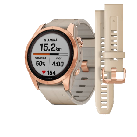 Умные часы Garmin Fenix 7S Sapphire Solar титановый цвета розовое золото с песчаным кожаным ремешком