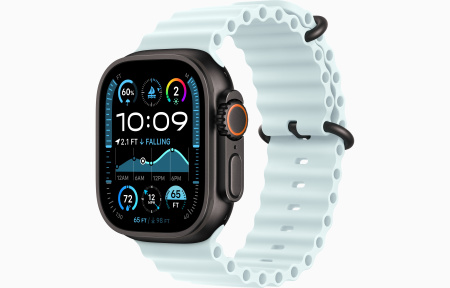 Apple Watch Ultra 2 Black Titanium Case with Ice Blue Ocean Band