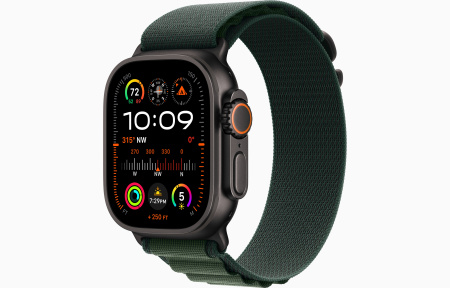Apple Watch Ultra 2 Black Titanium Case with Green Trail Loop M/L