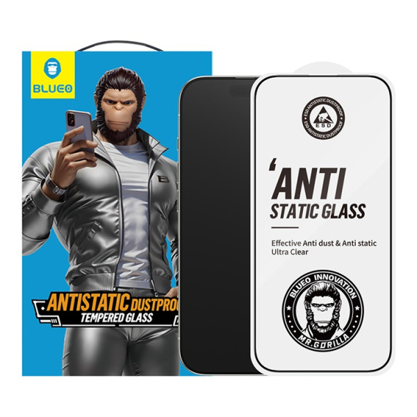 Стекло защитное BlueO для iPhone 16/15, Narrow border Anti-Static Black (антистатик)