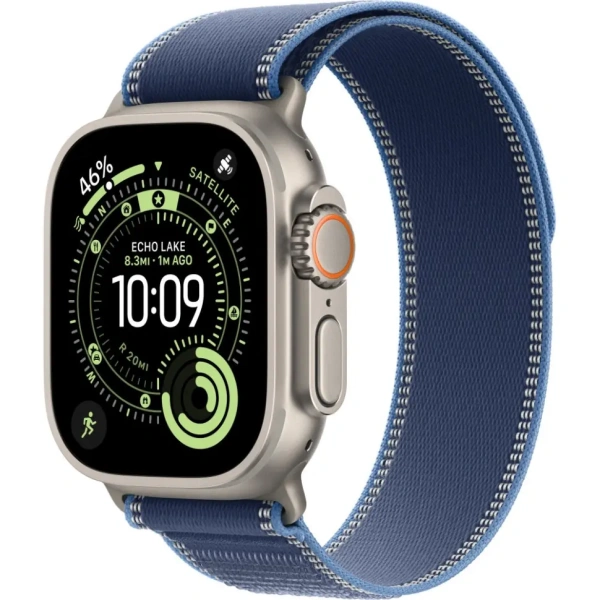 Apple Watch Ultra 3 Natural Titanium Case with Blue/Bright Blue Trail Loop S/M