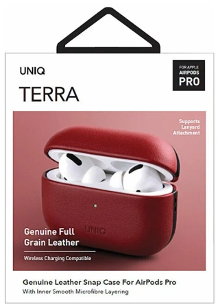 Чехол Uniq для Airpods Pro Terra Genuine Leather Red