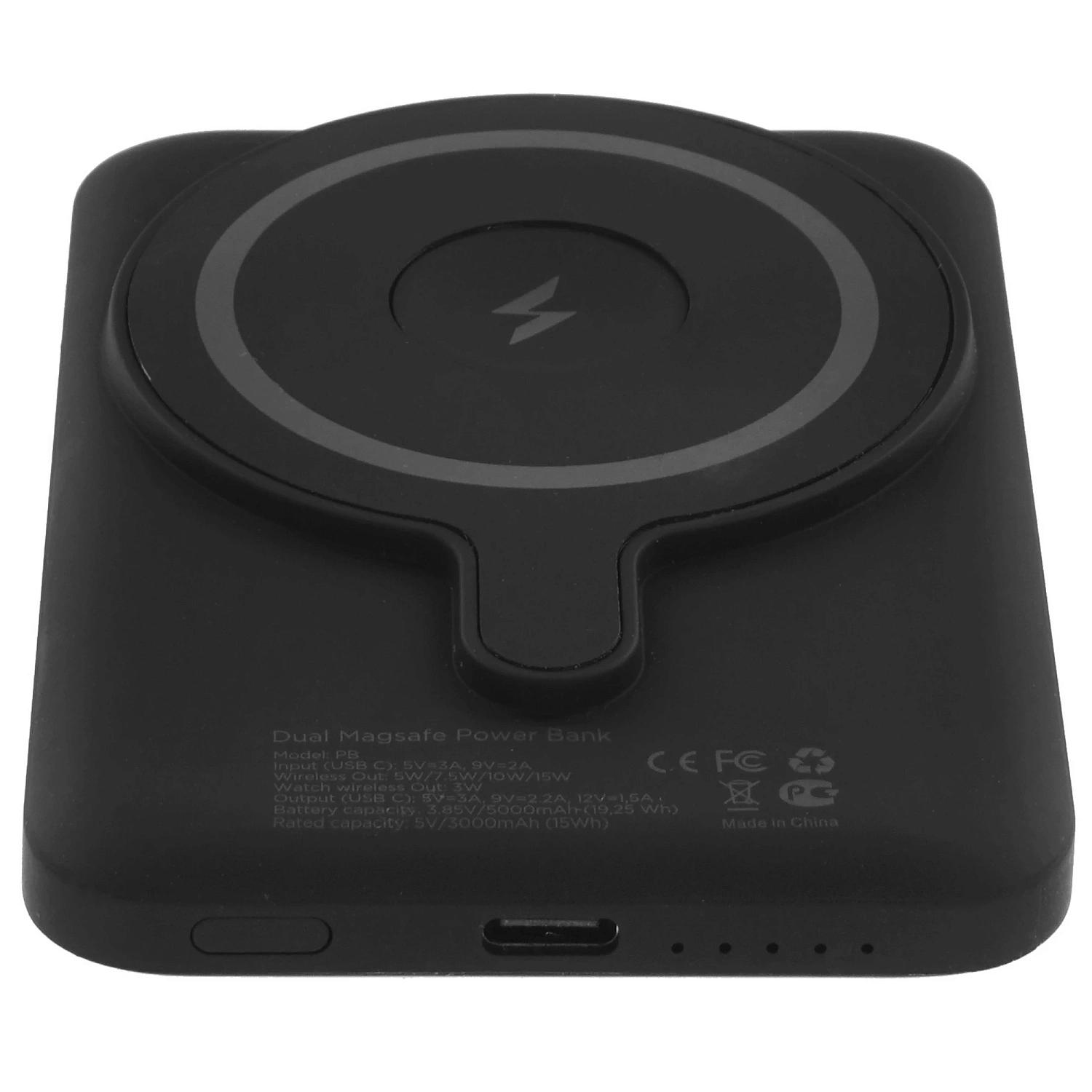 Аккумулятор внешний VLP Dual Magsafe PowerBank 5000 mAh, 3A, USB-C, черный