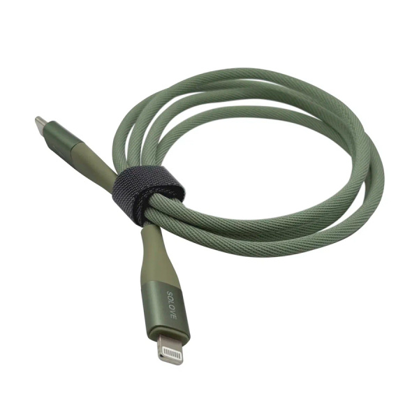 Кабель Type-C/Lightning SOLOVE 100 см 20W PD 3А нейлоновая оплетка (DW5 Green), зеленый Кабель Type-C/Lightning SOLOVE 100 см 20W PD 3А нейлоновая оплетка (DW5 Green), зеленый