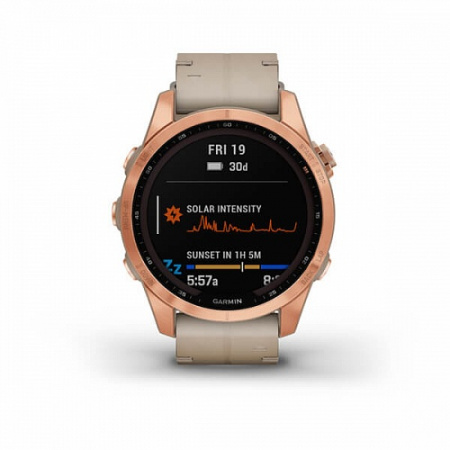 Умные часы Garmin Fenix 7S Sapphire Solar титановый цвета розовое золото с песчаным кожаным ремешком