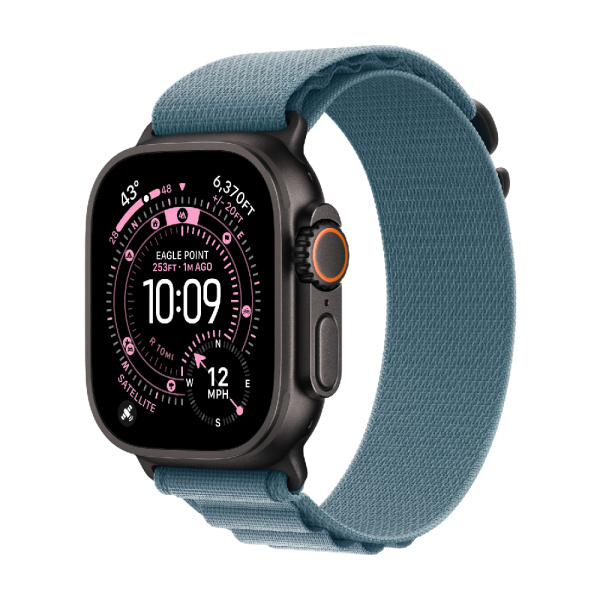Apple Watch Ultra 3 Black Titanium Case with Light Blue Alpine Loop Large