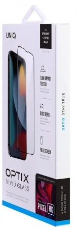 Стекло Uniq для iPhone 13 Pro Max/14 Plus OPTIX Vivid (true colors) Clear/Black