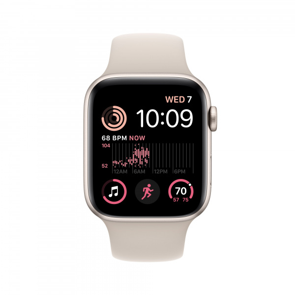 Apple Watch SE (2-nd gen), 40 mm, Корпус из алюминия золотого цвета, спортивный ремешок цвета Сияющая звезда Apple Watch SE (2-nd gen), 40 mm, Корпус из алюминия золотого цвета, спортивный ремешок цвета Сияющая звезда