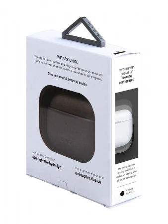 Чехол Uniq для Airpods 3 Terra Genuine Leather With Wrist Strap Black