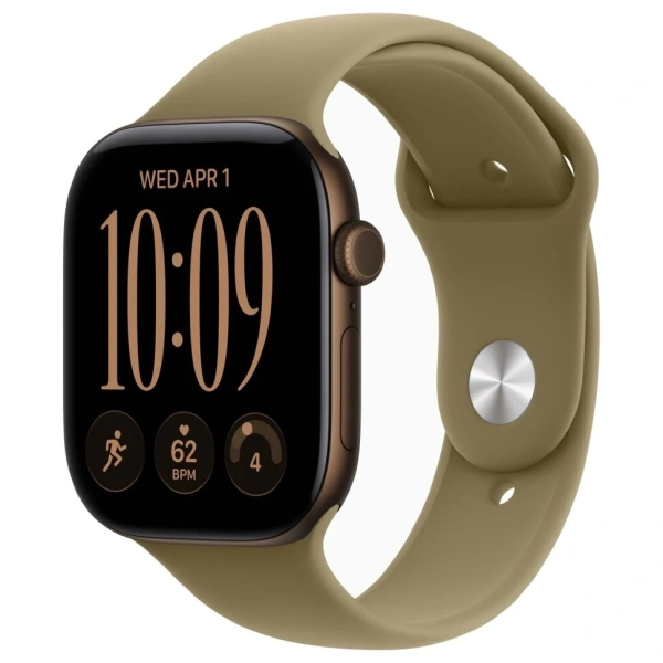 Apple Watch S12, 42 mm, корпус из алюминия бронзового цвета, спортивный ремешок бежевого цвета