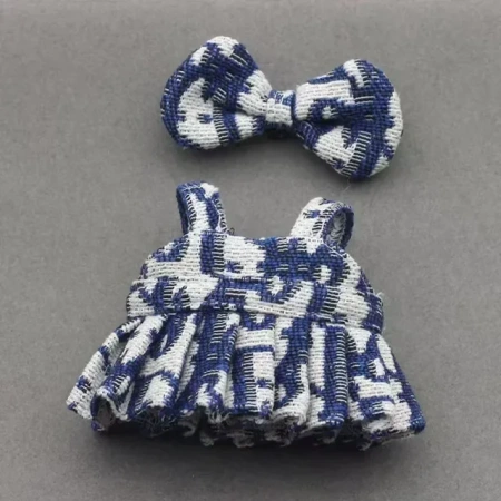 Одежда Labubu платье с бантом бело-синее