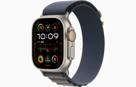 Apple Watch Ultra 2 Titanium Case with Blue Alpine Loop Small