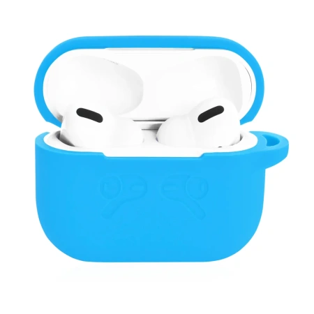 Чехол для Airpods Pro 2 Gurdini прорезиненный soft touch c карабином Голубой