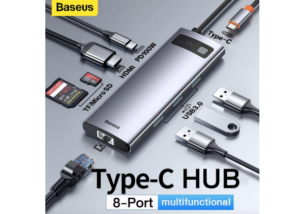Хаб Baseus Metal Gleam Series 8-in-1 (CAHUB-CV0G)