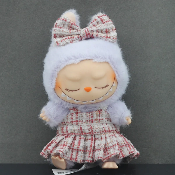 Одежда Labubu платье с бантом розовое в клетку