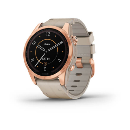 Умные часы Garmin Fenix 7S Sapphire Solar титановый цвета розовое золото с песчаным кожаным ремешком