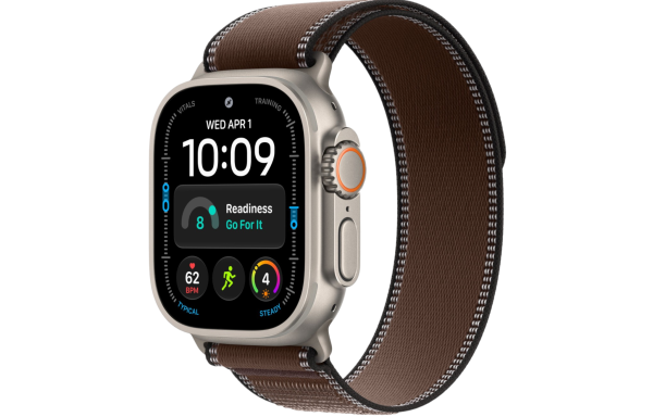 Apple Watch Ultra 4 NaturalTitanium Case with Dark Umber Trail Loop S/M