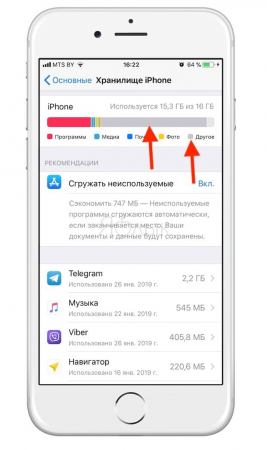 Чистка памяти "Другое" на iPhone