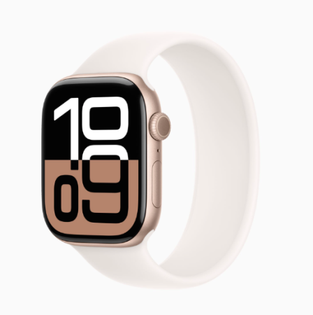 Apple Watch S10, 46 mm, корпус из алюминия цвета розовое золото, спортивный ремешок бежевого цвета