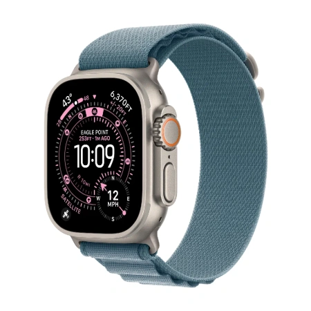 Apple Watch Ultra 3 Natural Titanium Case with Light Blue Alpine Loop Large