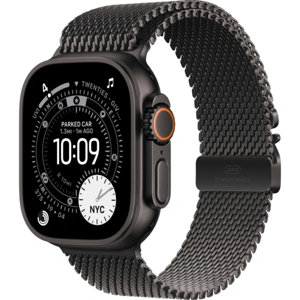 Apple Watch Ultra 3 Black Titanium Case with Black Titanium Milanese Loop Medium