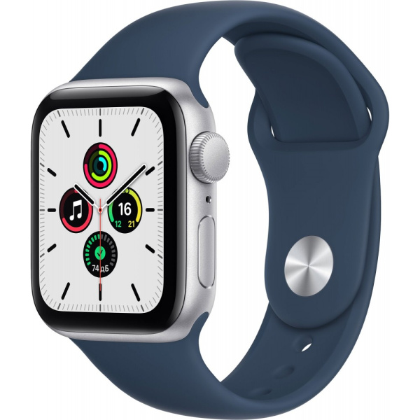 Apple Watch SE (2-nd gen) 40 mm Корпус из алюминия серебристого цвета cпортивный ремешок цвета синего цвета Apple Watch SE (2-nd gen) 40 mm Корпус из алюминия серебристого цвета cпортивный ремешок цвета синего цвета