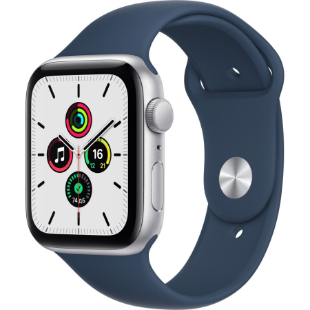 Apple Watch SE (2-nd gen) 44 mm Корпус из алюминия серебристого цвета cпортивный ремешок цвета синего цвета Apple Watch SE (2-nd gen) 44 mm Корпус из алюминия серебристого цвета cпортивный ремешок цвета синего цвета